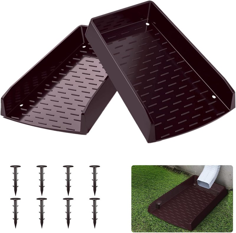 laapee 2 Pack Splash Blocks for Gutters Downspouts, 12” Extra-Wide Rain Gutter Downspout Splash Block, One-piece Molding Design Gutter Downspout Extensions for Water Drainage, Down spout with Nails, Brown - Image 1